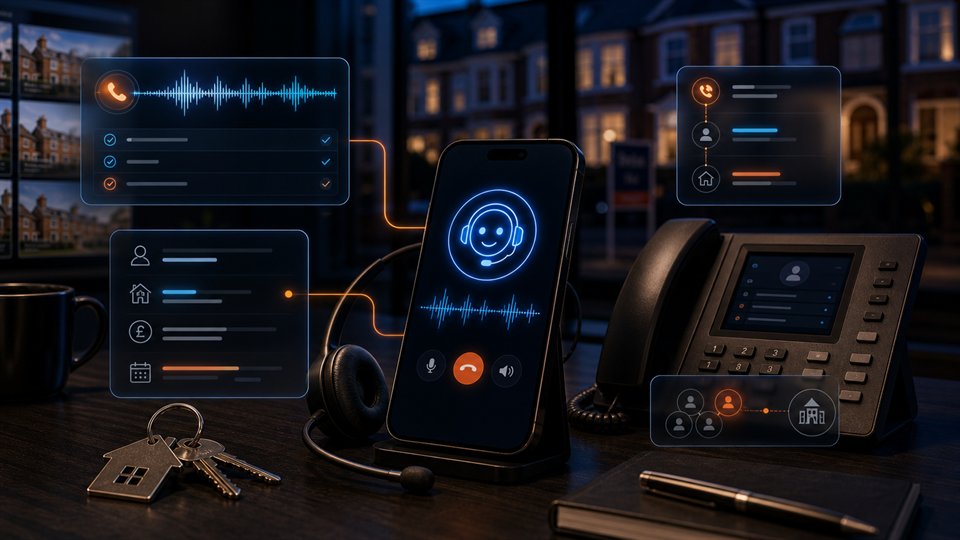 Premium AI receptionist guide visual for estate agents