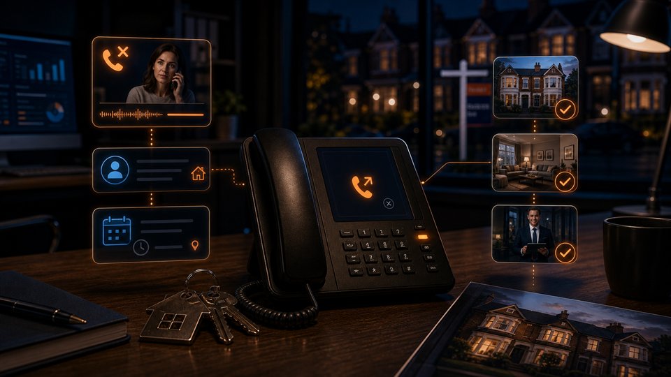 Premium missed-call recovery guide visual for estate agents